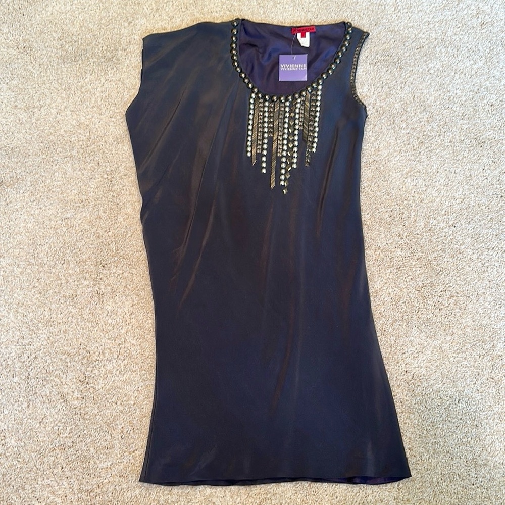 Vivienne Tam dark blue silk asymmetrical dress